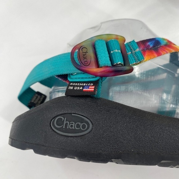 Chaco Rainbow Tie Dye Teal Strappy‎ Sandals Women's Size 10 Assembled in USA - Picture 6 of 7